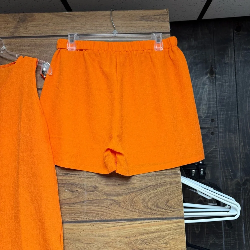 Temu size large Vibrant Orange faux Button-Up Tank and Shorts Set